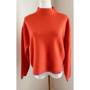 Anthropologie Maeve Neon Coral/Pink The Carys Mock Neck S  Luxury Preppy Boxy